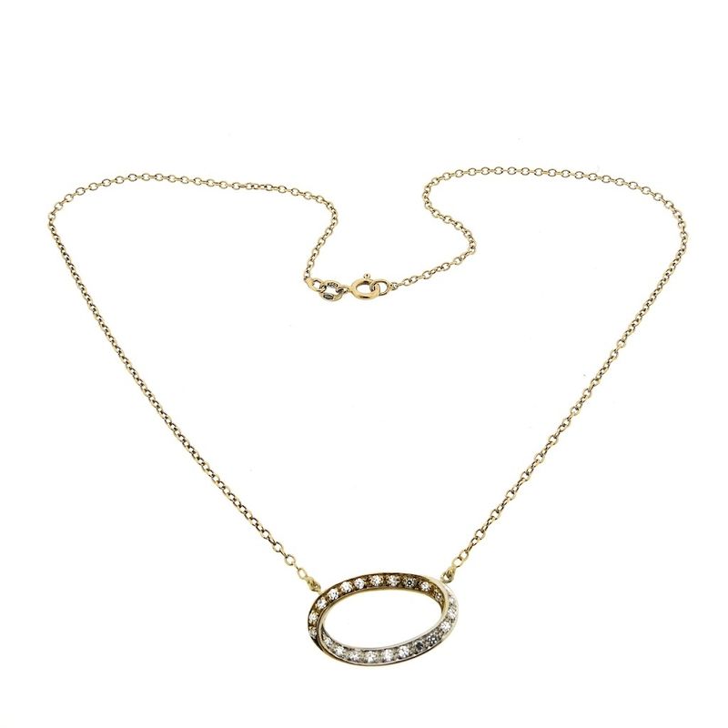 Image 2 of Gold link chain with bicolor fixed diamond pendant; 0.34 ct.