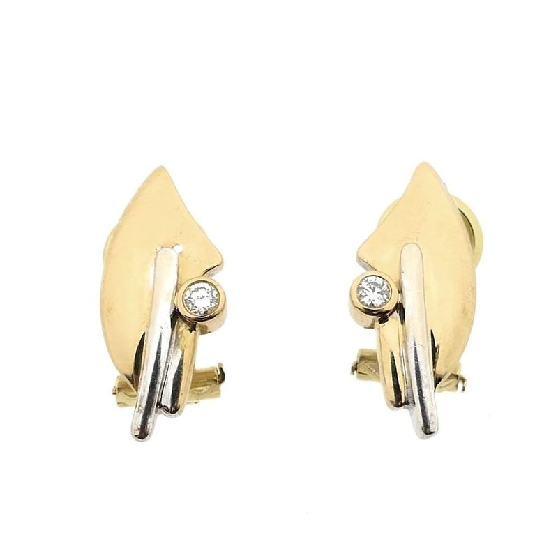 Image 6 of Two-tone gold clip-on earrings with diamonds; 0.04 ct.