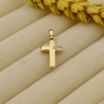 Afbeelding 2 van Bicolor gouden hanger van een kruis