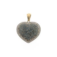 Gold heart pendant with blue moissanite and diamonds; approx. 2.31 ct.
