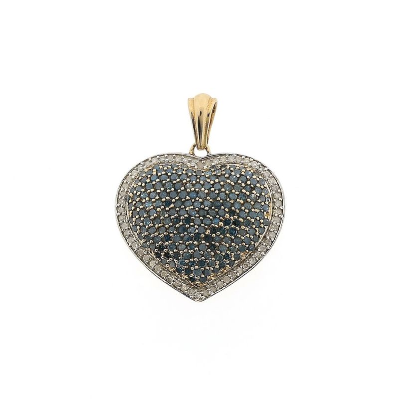 Image 1 of Gold heart pendant with blue moissanite and diamonds; approx. 2.31 ct.