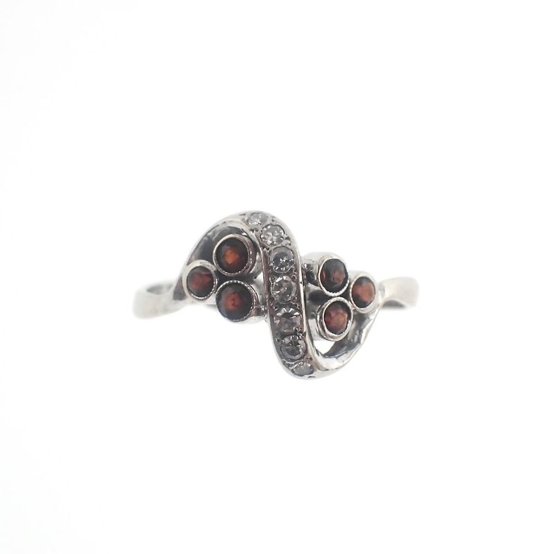 Image 3 of White gold ring with red stone and diamond | 0.12 ct.