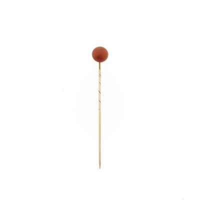 Image 1 of Gold lapel pin with blood coral