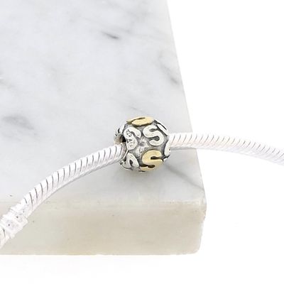 Image 2 of Pandora charm; Silver with gold; Letter S