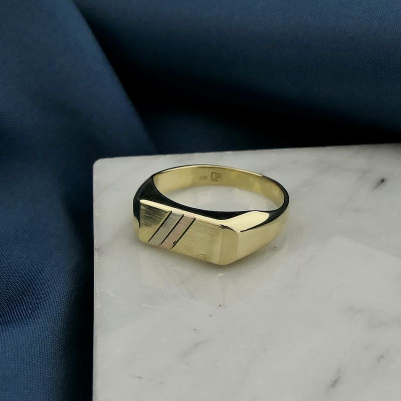 Image 2 of Tricolor gold men's signet ring.
