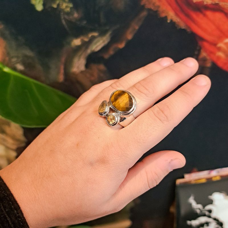 Image 4 of Silver ring with tiger's eye and citrine