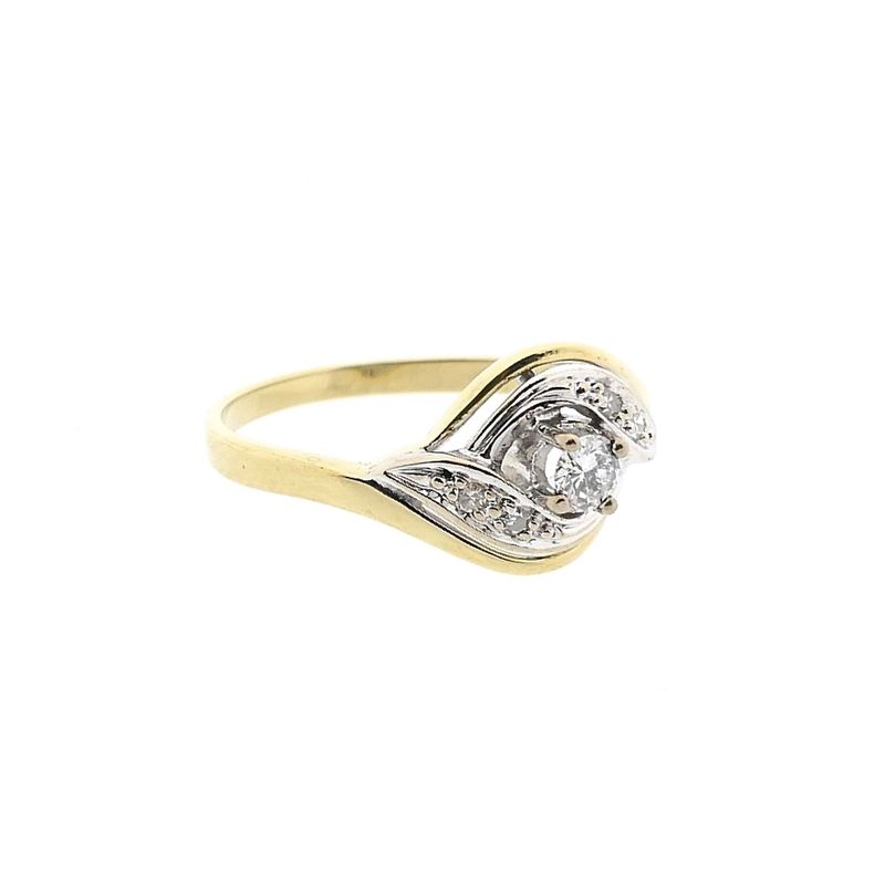 Image 4 of Bicolor Gold Ring with 0.18 ct Diamond; 14K; Size 17.75