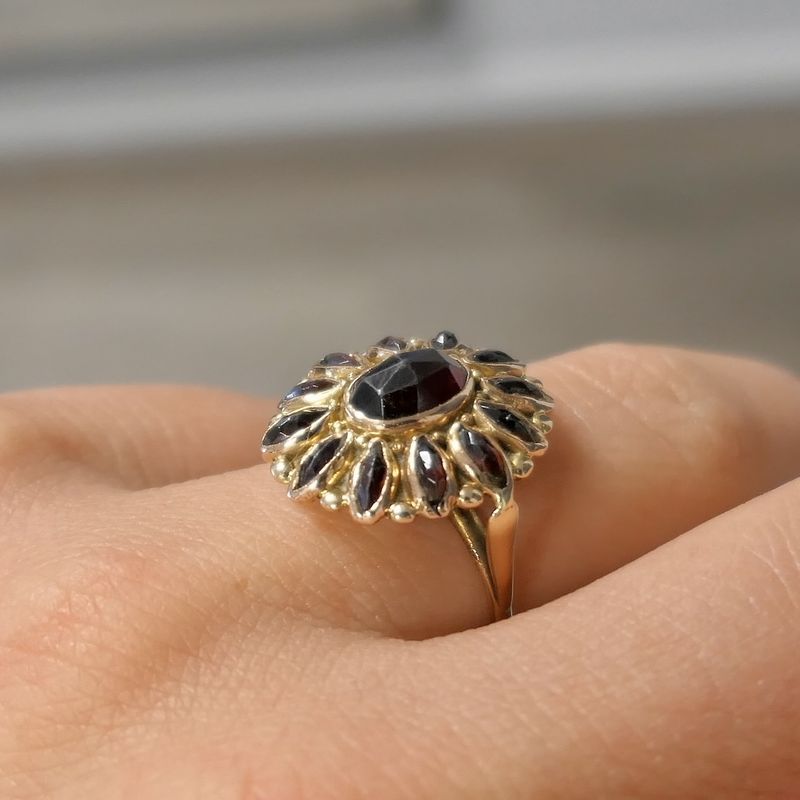 Image 8 of Vintage gold entourage ring with garnet