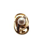 Image 4 of Vintage gold clip-on earrings with pearl and diamonds; 0.08 ct.