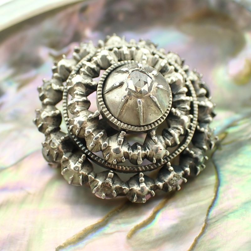 Image 3 of Antique silver brooch set with rose-cut diamonds; 0.14 ct.