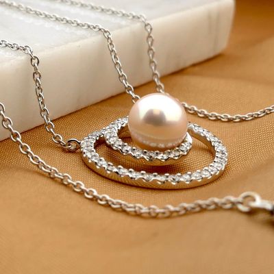 Image 2 of White gold necklace with Tahitian pearl and diamonds; 0.80 ct.