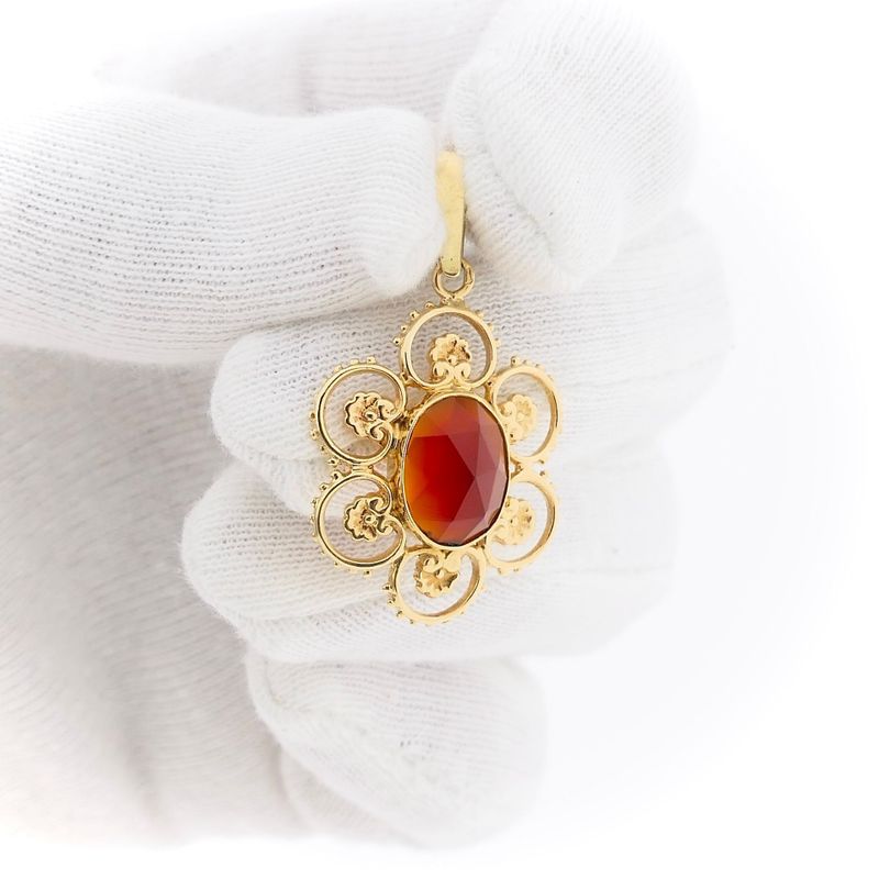 Image 8 of Vintage Floral Gold Pendant with Carnelian