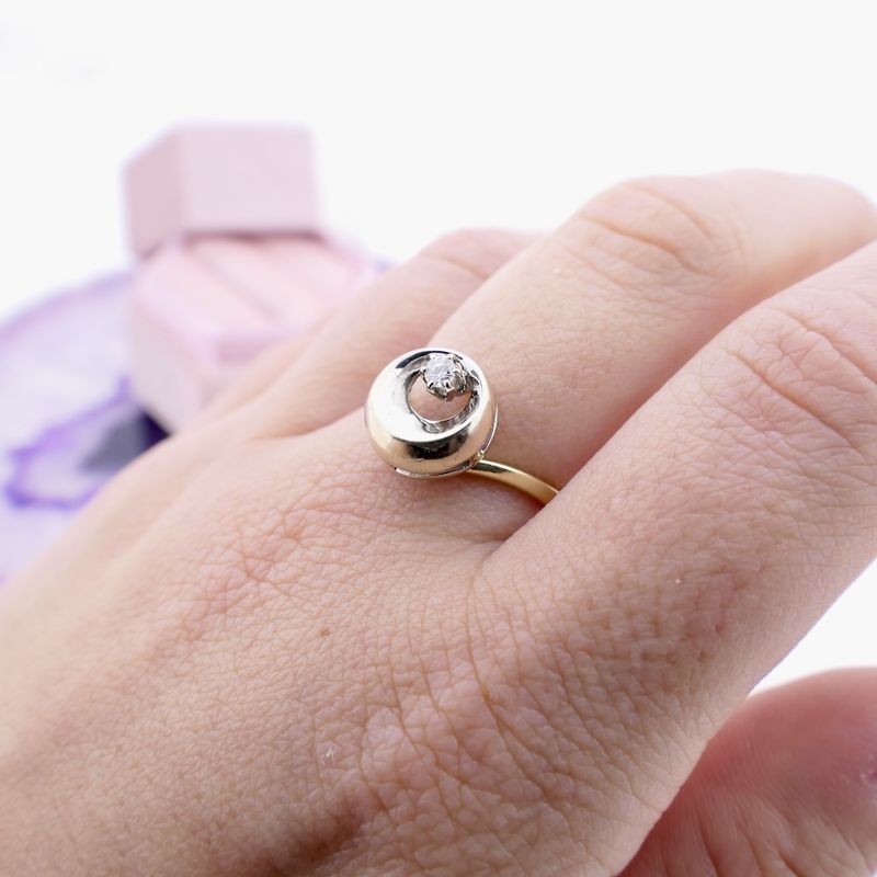 Image 7 of Two-tone gold solitaire ring with diamond; 0.06 ct.