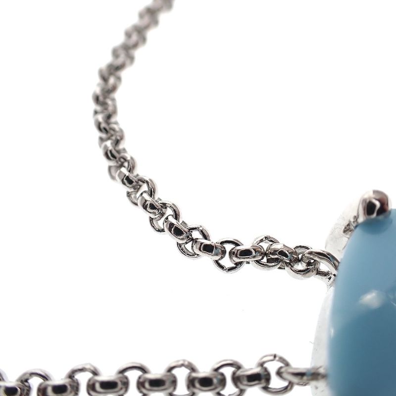 Image 5 of Silver necklace with turquoise and milkstone pendant; 40-45 cm