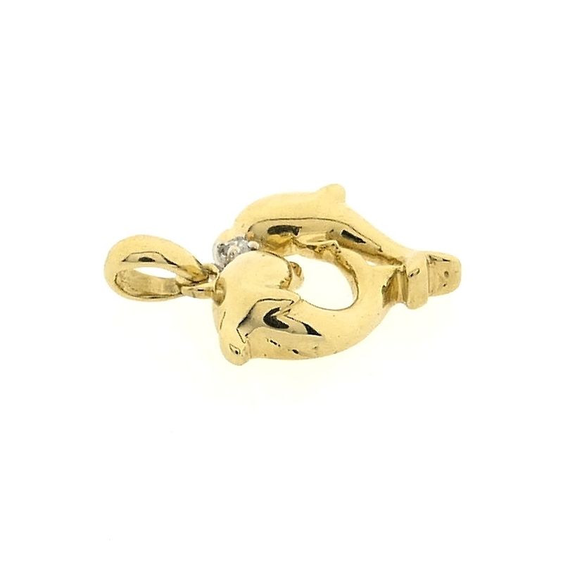 Image 3 of Gold pendant of two dolphins with diamond 0.015 ct.