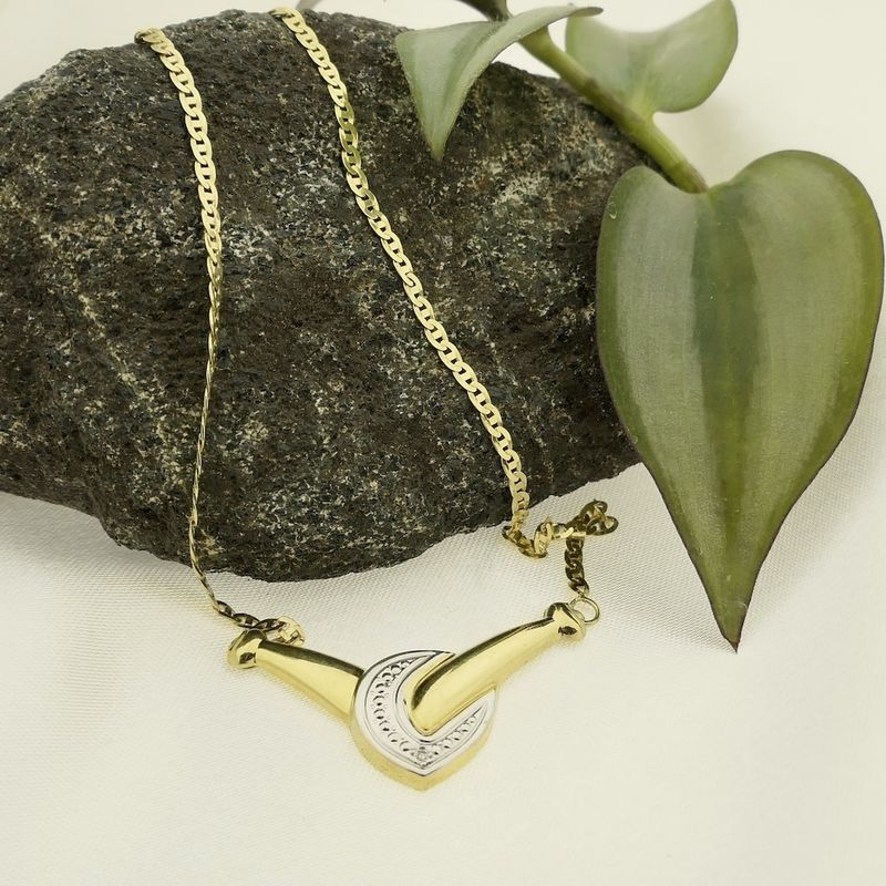 Image 2 of Two-tone necklace with a fixed pendant and a 0.005 ct. diamond | 46 cm