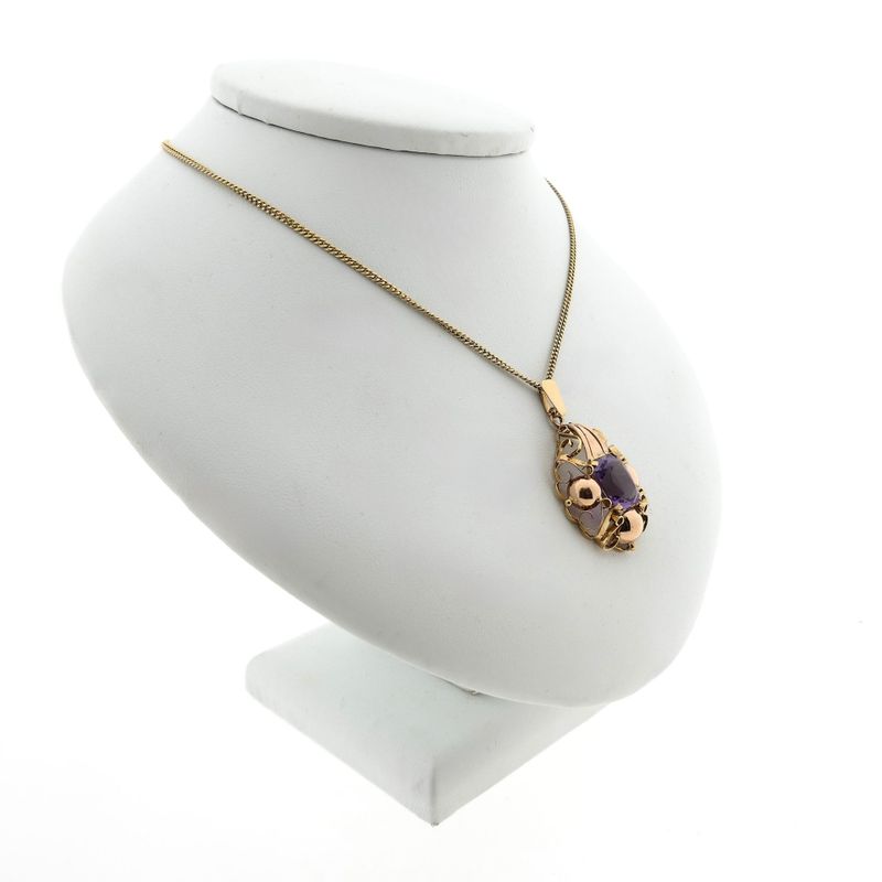 Image 6 of Bicolor Gold Pendant with Synthetic Purple Gemstone