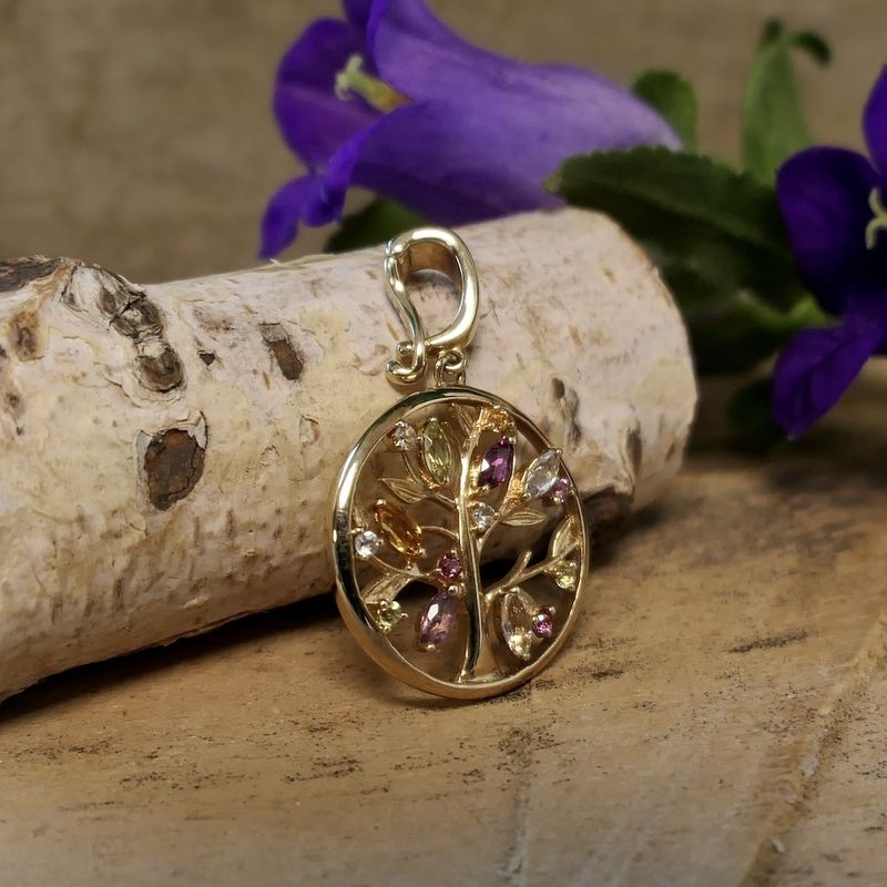 Image 2 of 9 carat Tree of Life pendant with a mix of gemstones