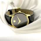 Image 14 of Movado Museum Classic; Gold-plated women's watch with black 'Mother of Pearl' dial; 0607564