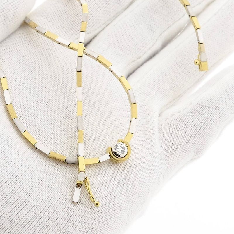 Image 12 of Bicolor Gold Bar Link Necklace with 0.25 ct Diamond; 18K; 46 cm