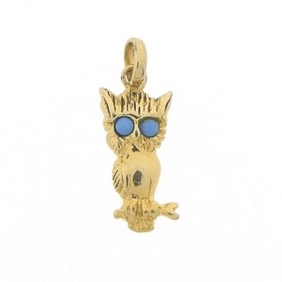 Image 1 of Gold owl pendant with turquoise