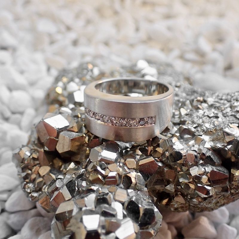 Image 6 of White gold wide row ring with diamonds; 0.09 ct.