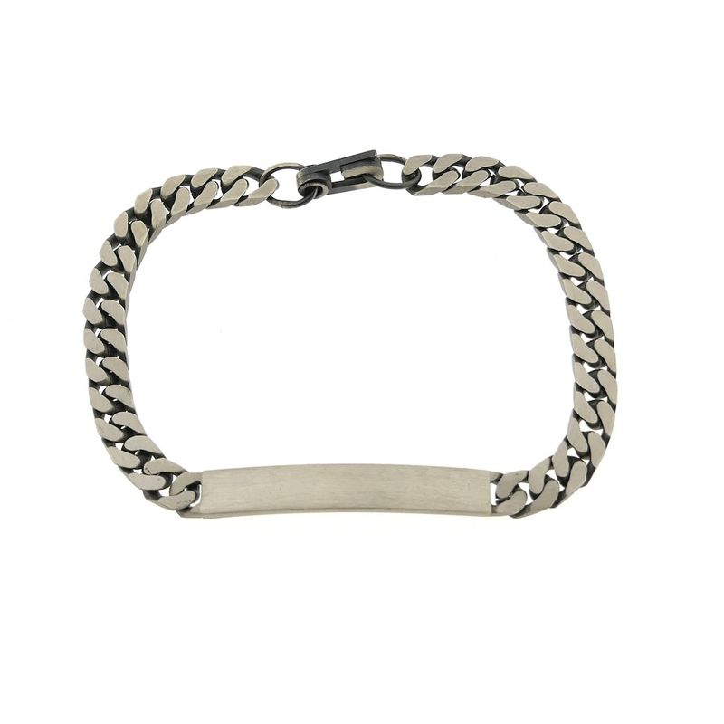 Image 3 of Silver robust gourmet link bracelet with engraving plate | 20 cm