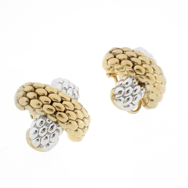 Image 8 of Two-tone gold Novecento mesh stud earrings; FOPE