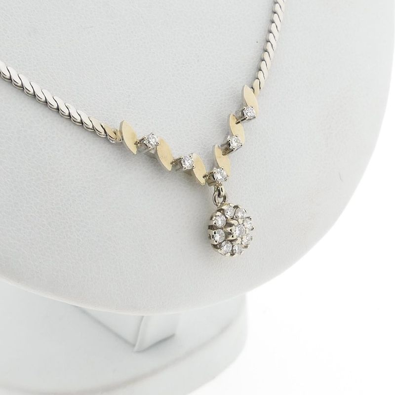 Image 4 of Bicolor Gold Necklace with Fixed Pendant and Diamonds; 0.45 ct.