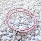 Image 2 of Pandora Moments double-woven pink leather bracelet; Silver; | Ø 64 mm