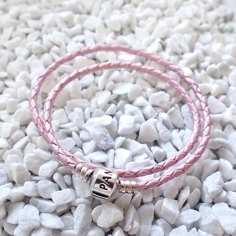 Image 2 of Pandora Moments double-woven pink leather bracelet; Silver; | Ø 64 mm