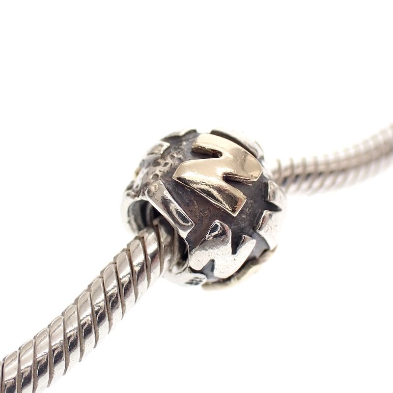 Image 2 of Pandora charm; Silver with gold; Letter N