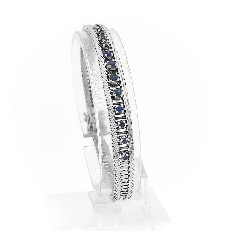 Image 1 of White gold link bracelet with sapphire