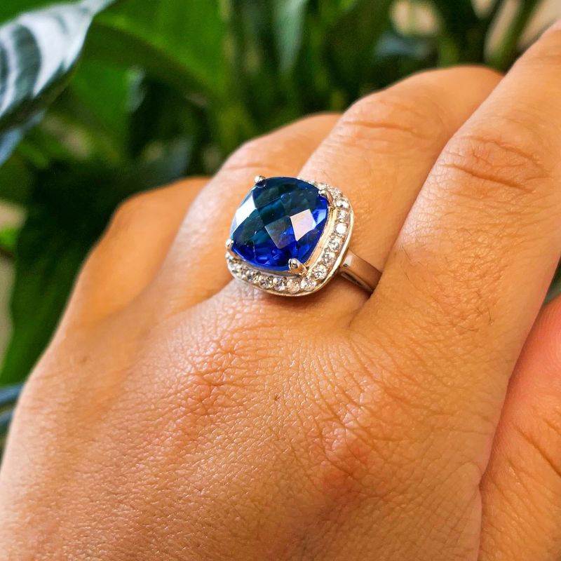 Image 4 of Silver ring with zirconia stones.