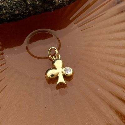 Image 2 of Golden Clover Leaf Pendant with Zirconia