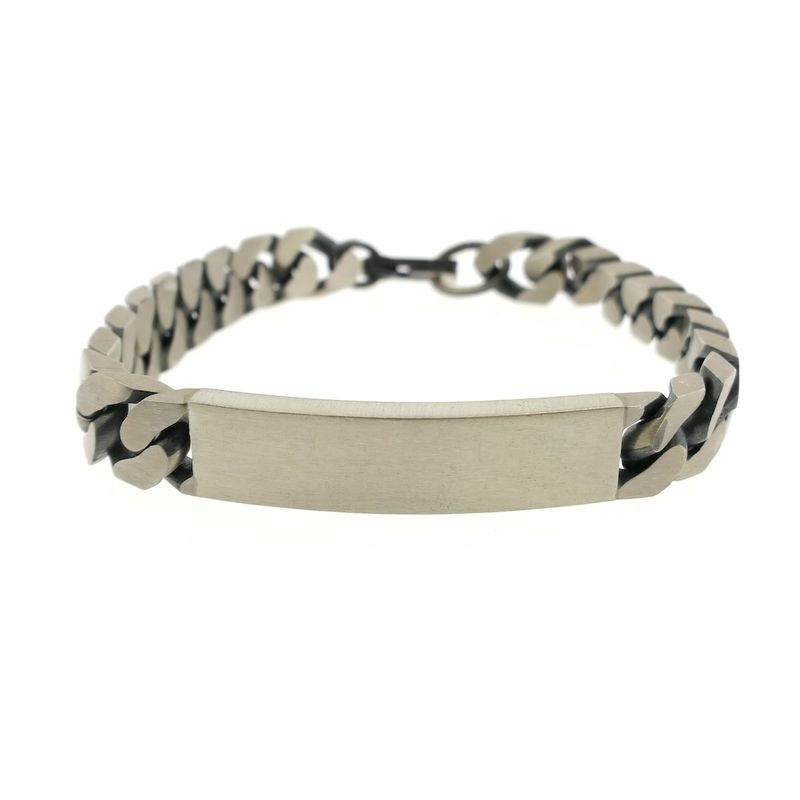 Image 2 of Silver robust gourmet link bracelet with engraving plate; Men | 21 cm
