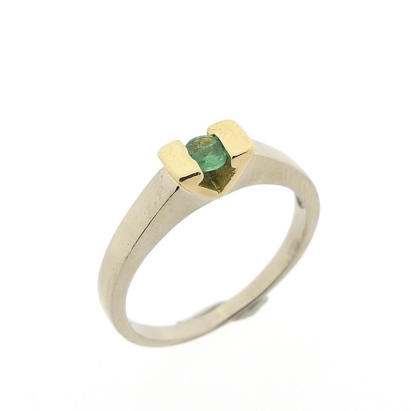 Image 1 of 18 carat bicolor gold ring set with emerald