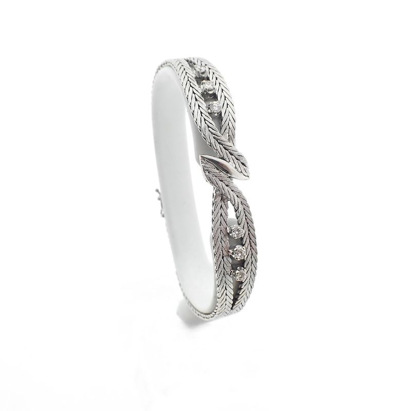 Image 10 of White gold herringbone link bracelet with diamonds; 0.48 ct.