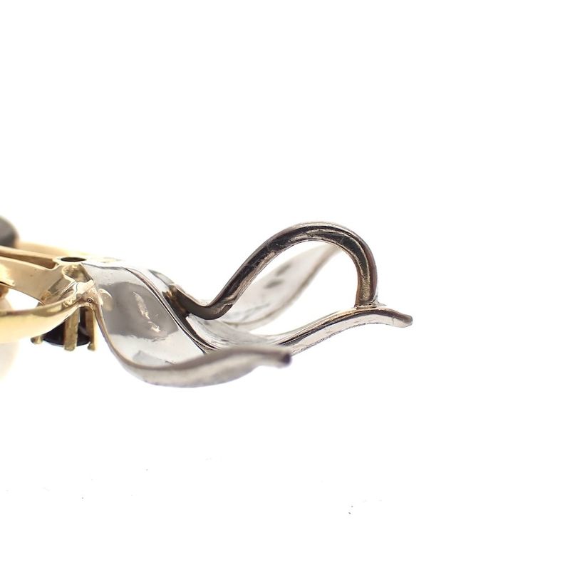 Image 7 of Two-tone gold pendant of a French lily with pearl and garnet