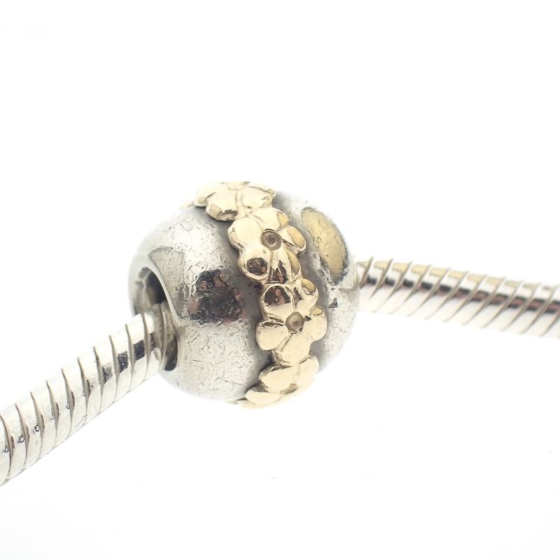 Image 2 of Pandora charm; Silver with gold; Saturn Flower