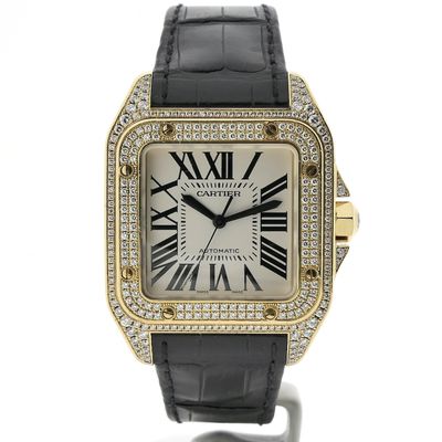 Image 1 of Cartier Santos 100 XL Automatic 2732 - W20071Y1; 18k gold watch with diamond setting