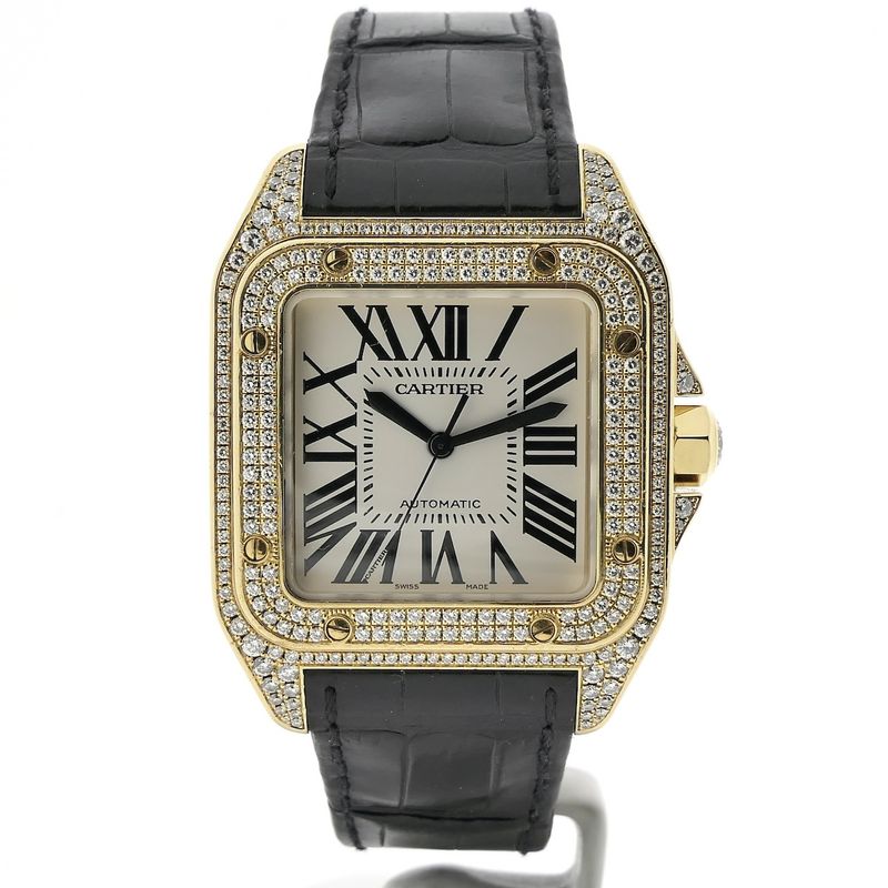 Image 1 of Cartier Santos 100 XL Automatic 2732 - W20071Y1; 18k gold watch with diamond setting