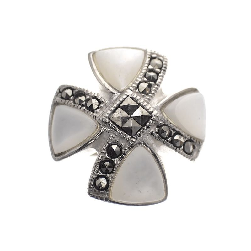Image 2 of Silver ring with mother of pearl and marcasite