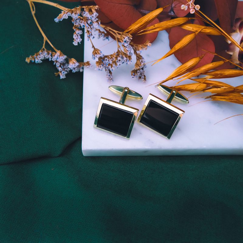 Image 2 of Gold cufflinks with onyx.