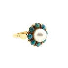 Image 4 of Golden entourage ring with cultured pearl & turquoise; 14K; size 16.5