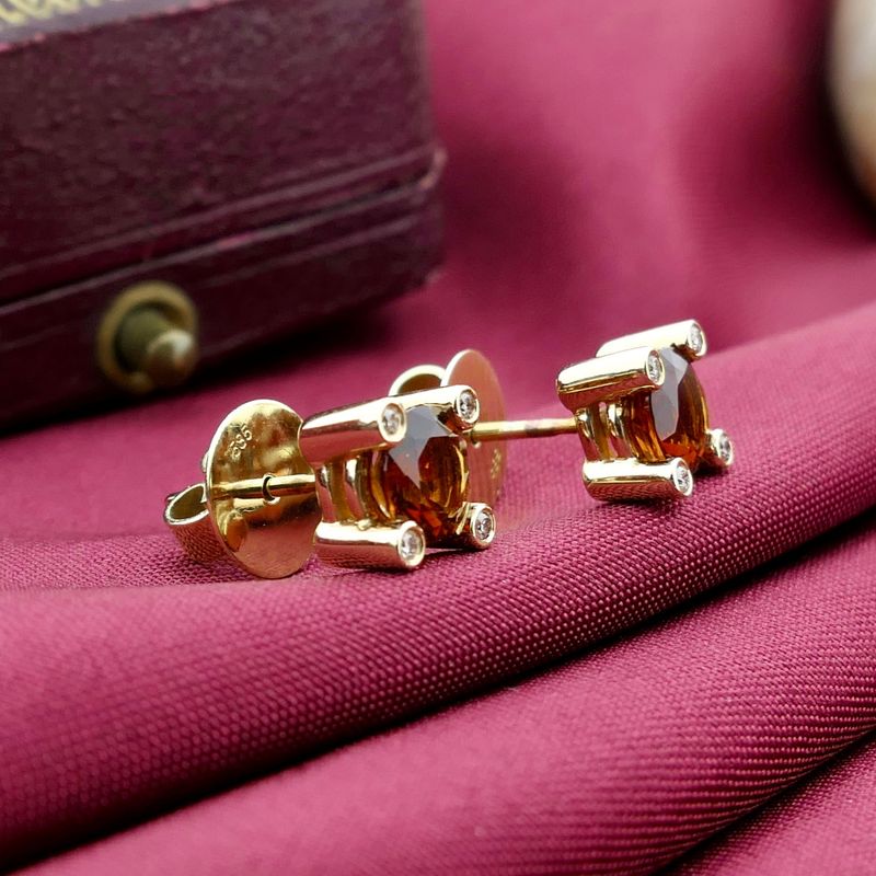 Image 2 of Bron Jewelry gold earrings with citrine and diamonds; 0.04 ct.