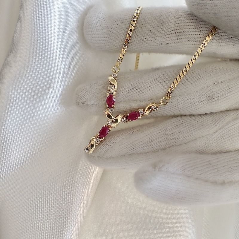 Image 5 of Two-tone gold necklace with ruby ​​and diamond 0.045 ct. | 43.5 cm