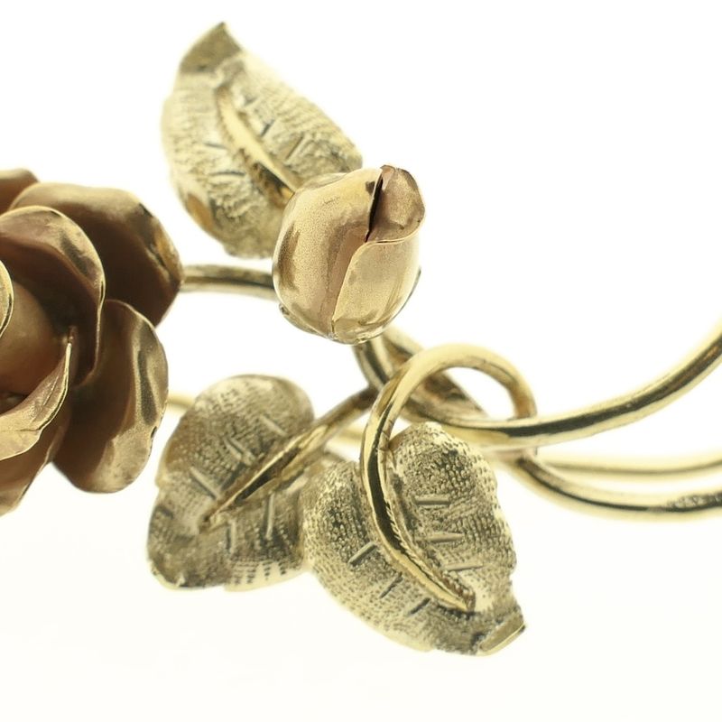 Image 4 of Vintage two-tone gold brooch of a rose