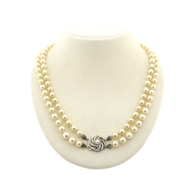 Image 1 of Vintage pearl necklace with white gold clasp | 51 cm