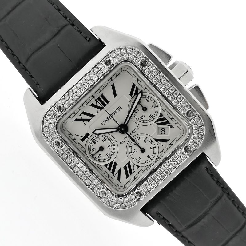 Image 14 of Cartier Santos 100 XL Chronograph 2740; Automatic watch with diamonds
